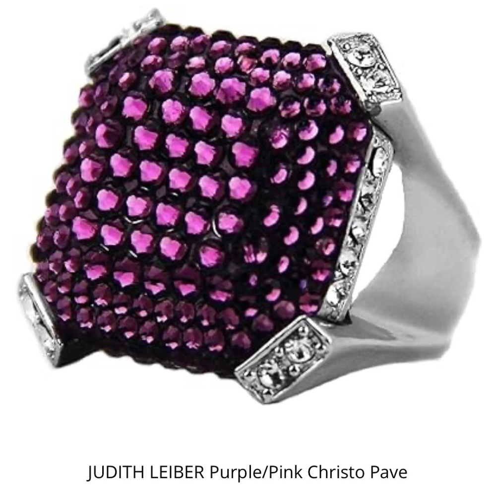 JUDITH LEIBER CHRISTO PAVE LARGE PURPLE /PINK COCKTAIL RING